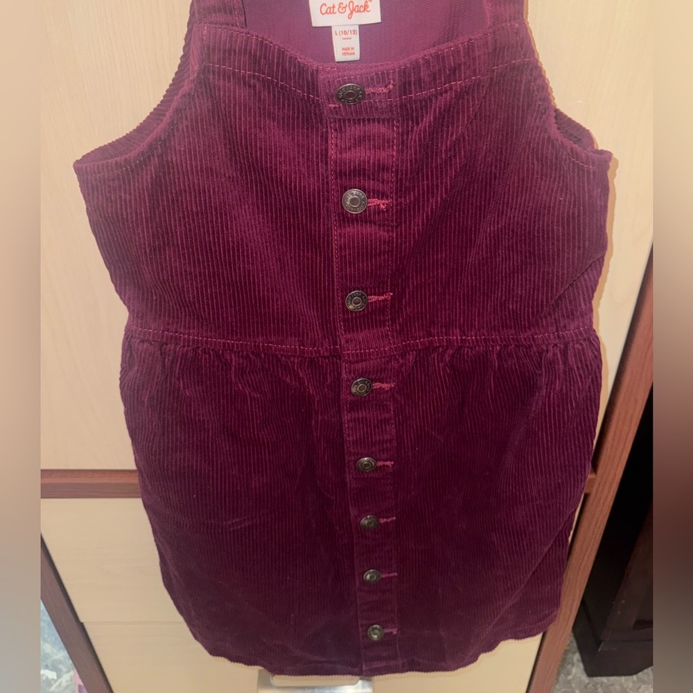 Cat & Jack Girls Burgundy Corduroy Button Front Jumper Dress Size 10/12 - Picture 4 of 5